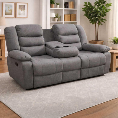 Furnishings For Less UK Manhattan Grey 3 Seater Fabric Reclining Sofa Recliner - image 1
