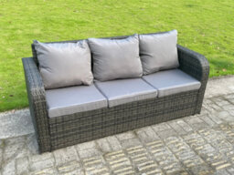 Fimous High Back Curved Arm 3 Seater Lounge Rattan Sofa Patio Outdoor Garden Furniture With Cushion - thumbnail 4