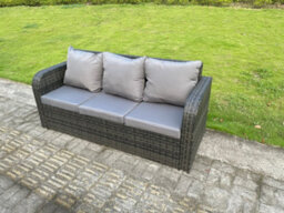 Fimous High Back Curved Arm 3 Seater Lounge Rattan Sofa Patio Outdoor Garden Furniture With Cushion - thumbnail 3