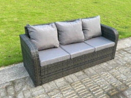 Fimous High Back Curved Arm 3 Seater Lounge Rattan Sofa Patio Outdoor Garden Furniture With Cushion - thumbnail 2