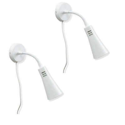 Valuelights Edwards Pair Of - Plug In White Flexible Gooseneck Easy Fit Adjustable Wall Lights - Bulbs Included - image 1
