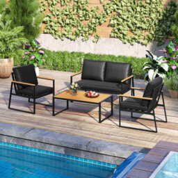 Metal Conversation Sofa Set Sectional Outdoor Seating Black - thumbnail 4