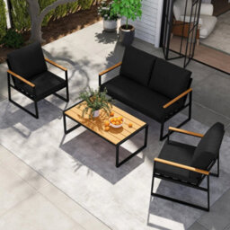 Metal Conversation Sofa Set Sectional Outdoor Seating Black - thumbnail 5