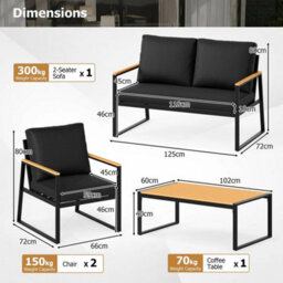 Metal Conversation Sofa Set Sectional Outdoor Seating Black - thumbnail 2