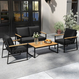 Metal Conversation Sofa Set Sectional Outdoor Seating Black - thumbnail 3