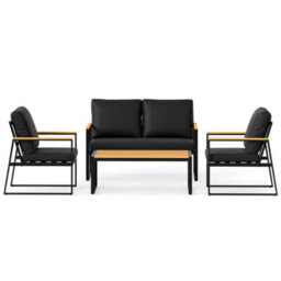 Metal Conversation Sofa Set Sectional Outdoor Seating Black - thumbnail 6