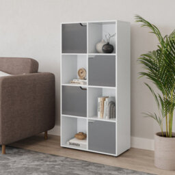 Urbn-Living Urbnliving 119Cm Height Black 8 Cube Bookcase Shelving Display Shelf Storage Unit Grey Wooden Door Organiser - thumbnail 2