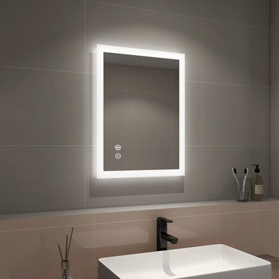 Emke 450X600mm Illuminated Bluetooth Bathroom Mirror With Shaver Socket, Bathroom Led Mirror With Touch, Anti-Fog - image 1
