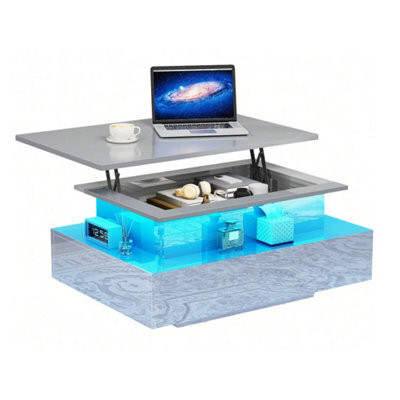 White High Gloss Led Lift Top Rectangle Wooden Coffee Table - image 1