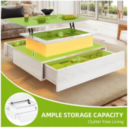 White High Gloss Led Lift Top Rectangle Wooden Coffee Table - thumbnail 3