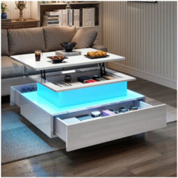 White High Gloss Led Lift Top Rectangle Wooden Coffee Table - thumbnail 5