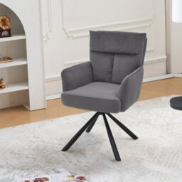 Darphe Grey Modern Swivel Armchair With Velvet Upholstery, Ergonomic Lounge Chair With Metal Base - thumbnail 2