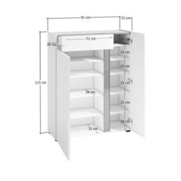 FurniComp LTD Furnicomp Athens 2 Door 1 Drawer White Gloss And Anthracite 20 Pair Shoe Cabinet - thumbnail 5