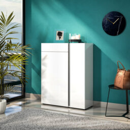 FurniComp LTD Furnicomp Athens 2 Door 1 Drawer White Gloss And Anthracite 20 Pair Shoe Cabinet