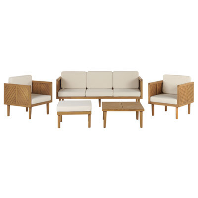 Beliani Garden Lounge Set With Table And Ottoman 5 Seater Baratti Acacia Wood Brown - image 1