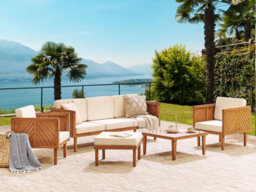Beliani Garden Lounge Set With Table And Ottoman 5 Seater Baratti Acacia Wood Brown - thumbnail 2