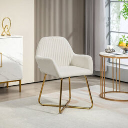 Cream White Modern Accent Chair Upholstered Lounge Armchair Metal Base - thumbnail 1