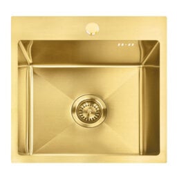 Stainless Steel Kitchen Sink Rea Leo 40 + 3 Beige Accessories Brush Gold - thumbnail 6