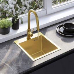 Stainless Steel Kitchen Sink Rea Leo 40 + 3 Beige Accessories Brush Gold - thumbnail 5
