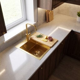 Stainless Steel Kitchen Sink Rea Leo 40 + 3 Beige Accessories Brush Gold - thumbnail 4