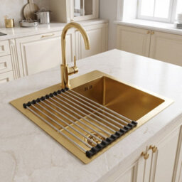 Stainless Steel Kitchen Sink Rea Leo 40 + 3 Beige Accessories Brush Gold - thumbnail 3