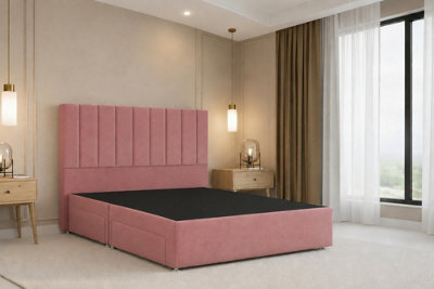 "Nexus Kyoto Pink Plush Divan Bed Base No Drawers With 54"" Floor Standing Headboard 4' Small Double" - image 1