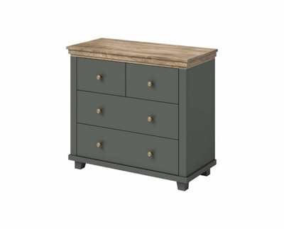 Arte Evora 27 Chest Of Drawers W900mm H810mm D420mm - Green & Oak Lefkas, 4 Spacious Drawers - image 1