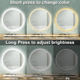 AVER-GROWTH Led Bathroom Mirrors 3 Colour Lighting Modes Round Demister Pad Anti-Fog Touch/wall Switch Dimmable Wall Mirror 500X500mm - thumbnail 3