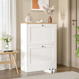 Living And Home White Shoe Cabinet Shoe Storage Cupboard Shoe Organiser With 2 Flip Down Drawer - thumbnail 2