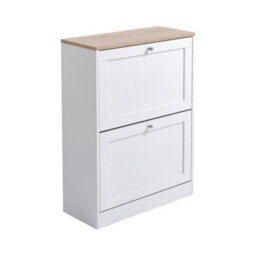 Living And Home White Shoe Cabinet Shoe Storage Cupboard Shoe Organiser With 2 Flip Down Drawer - thumbnail 3