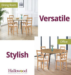 Hallowood Furniture Cullompton Large Oak Effect Round Dining Table With 4 Ladder Back Oak Chairs, Beige Seats - thumbnail 6
