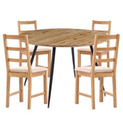 Hallowood Furniture Cullompton Large Oak Effect Round Dining Table With 4 Ladder Back Oak Chairs, Beige Seats - thumbnail 8