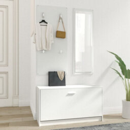 Berkfield 3-In-1 Shoe Cabinet Set White Engineered Wood - thumbnail 3