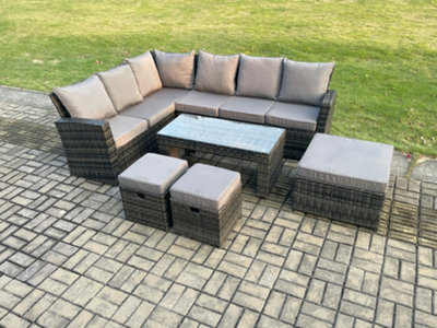 Fimous 9 Seat Rattan Garden Furniture Corner Sofa Set Outdoor Patio Sofa Table Set With 3 Footstools Dark Grey Mixed - image 1