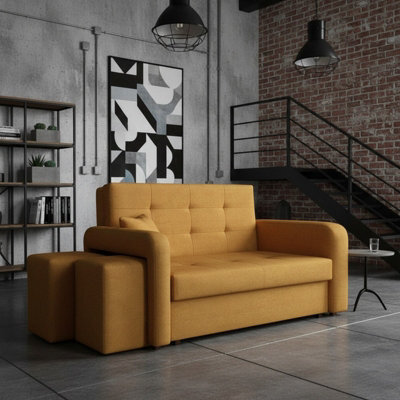 Viva Home Ii Sofa Bed With 2 Ottomans For Living Room Chipboard Polyurethane Foam Metal Legs 158Cm Wide Mustard Left - image 1