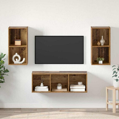 Berkfield Tv Cabinet Set 3 Pcs Old Wood 37 X 37 X 107 Cm Engineered Wood - image 1