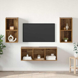 Berkfield Tv Cabinet Set 3 Pcs Old Wood 37 X 37 X 107 Cm Engineered Wood - thumbnail 1