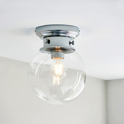 Bubly Bathrooms Cheswick Ip44 Dimmable Chrome & Glass Flush Bathroom Ceiling Light (E27) - image 1