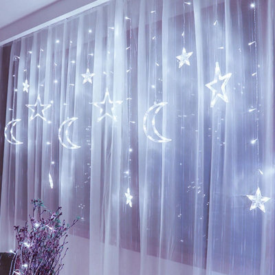 Twinkling Moon Star String Lamp Led Curtain Fairy Light Party Home Decor Plug In - Cold White