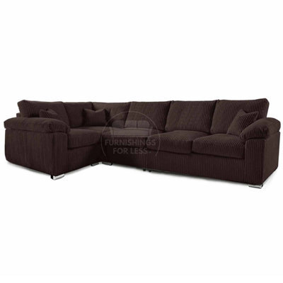 Furnishings For Less UK Delta Large Long Narrow Chocolate 5 Seater Corner Sofa Left Hand Facing Jumbo Cord L Shape