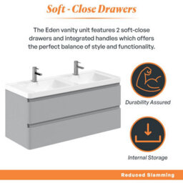 Plum&clay Marvel Gloss Light Grey Wall Hung Bathroom Vanity Unit With Resin Basin (W)1200mm - thumbnail 3