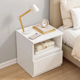 1 Drawer Wooden Nightstand White Bedside Table With Drawer Sofa End Table Bedroom Cabinet - thumbnail 3