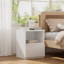 1 Drawer Wooden Nightstand White Bedside Table With Drawer Sofa End Table Bedroom Cabinet - thumbnail 1