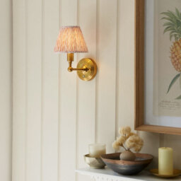 Luminosa Lighting Luminosa Burley Rechargeable Brushed Aged Brass Plate Wall Light With Peachy Keen Fabric Leaf Shade 16Cm Integrated Led - thumbnail 2
