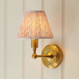 Luminosa Lighting Luminosa Burley Rechargeable Brushed Aged Brass Plate Wall Light With Peachy Keen Fabric Leaf Shade 16Cm Integrated Led - thumbnail 4