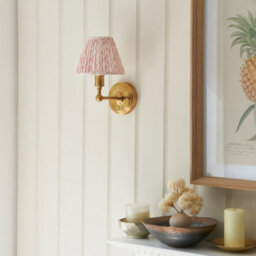 Luminosa Lighting Luminosa Burley Rechargeable Brushed Aged Brass Plate Wall Light With Peachy Keen Fabric Leaf Shade 16Cm Integrated Led - thumbnail 3