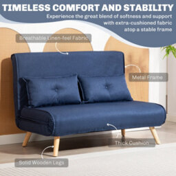 Homcom Click Clack Sofa Bed, 2 Seater Bed Settee For Living Room, Dark Blue - thumbnail 6