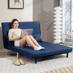 Homcom Click Clack Sofa Bed, 2 Seater Bed Settee For Living Room, Dark Blue - thumbnail 8