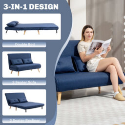 Homcom Click Clack Sofa Bed, 2 Seater Bed Settee For Living Room, Dark Blue - thumbnail 4
