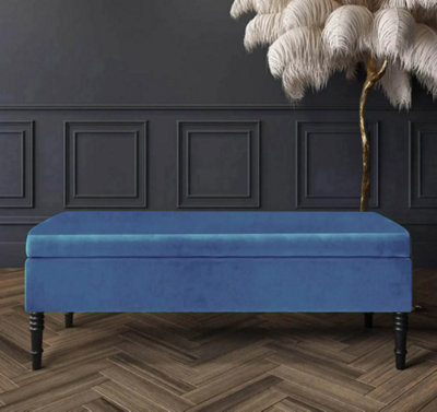 Safar Plain 150Cm Ottoman Storage Bench - Plush Velvet Shoe Bench - Duck Egg Upholstery Footstool With Storage - image 1